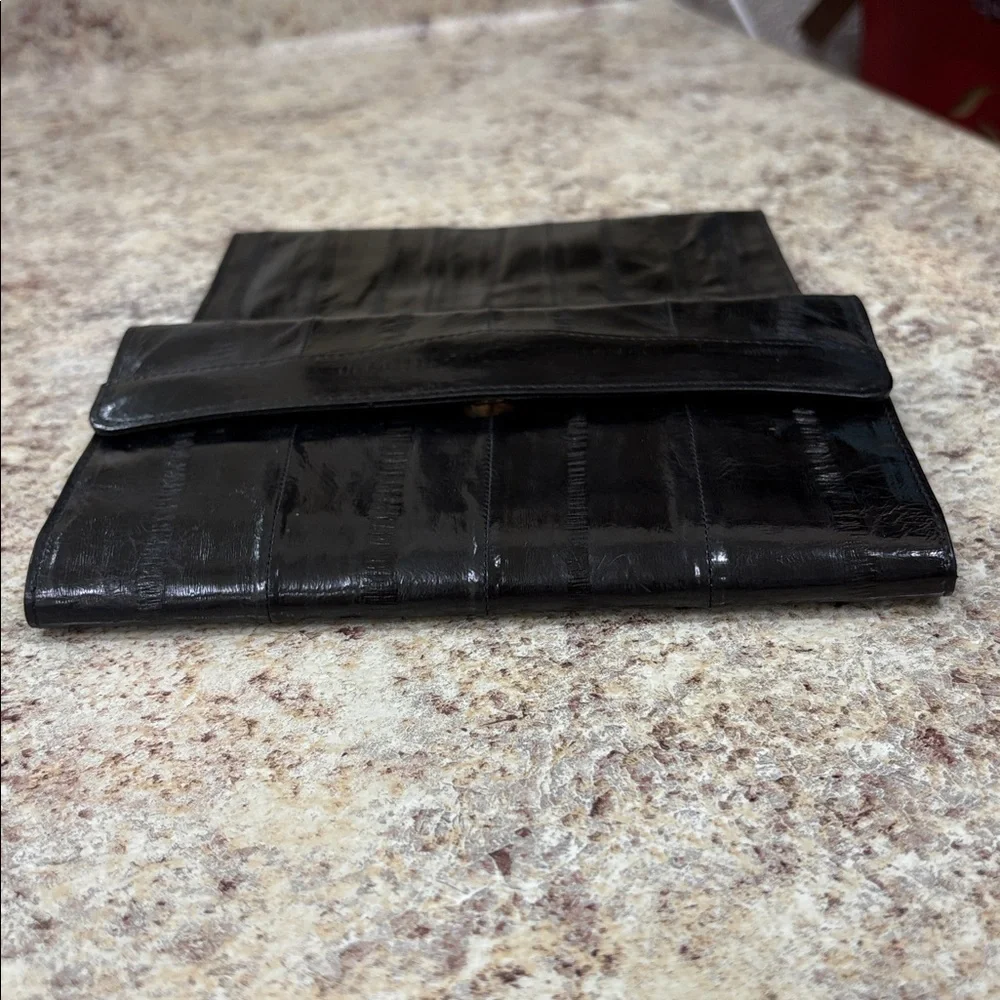 Vintage Black genuine eel skin Leather wallet and check cover